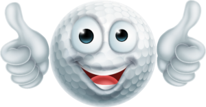 cartoon golf ball with face smiling giving thumbs up